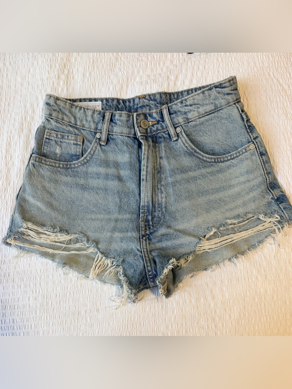 Zara High-Rise Distressed Denim Cutoff Shorts - Light Wash